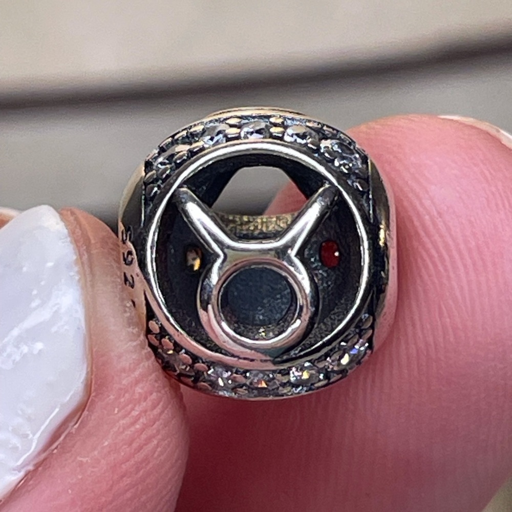 Bracelet Charm Taurus Zodiac Sign & Rhinestones Sterling Silver